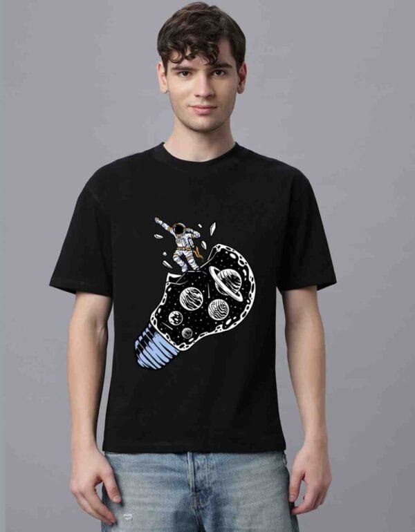 Cosmic Astronaut Lightbulb Graphic T-Shirt